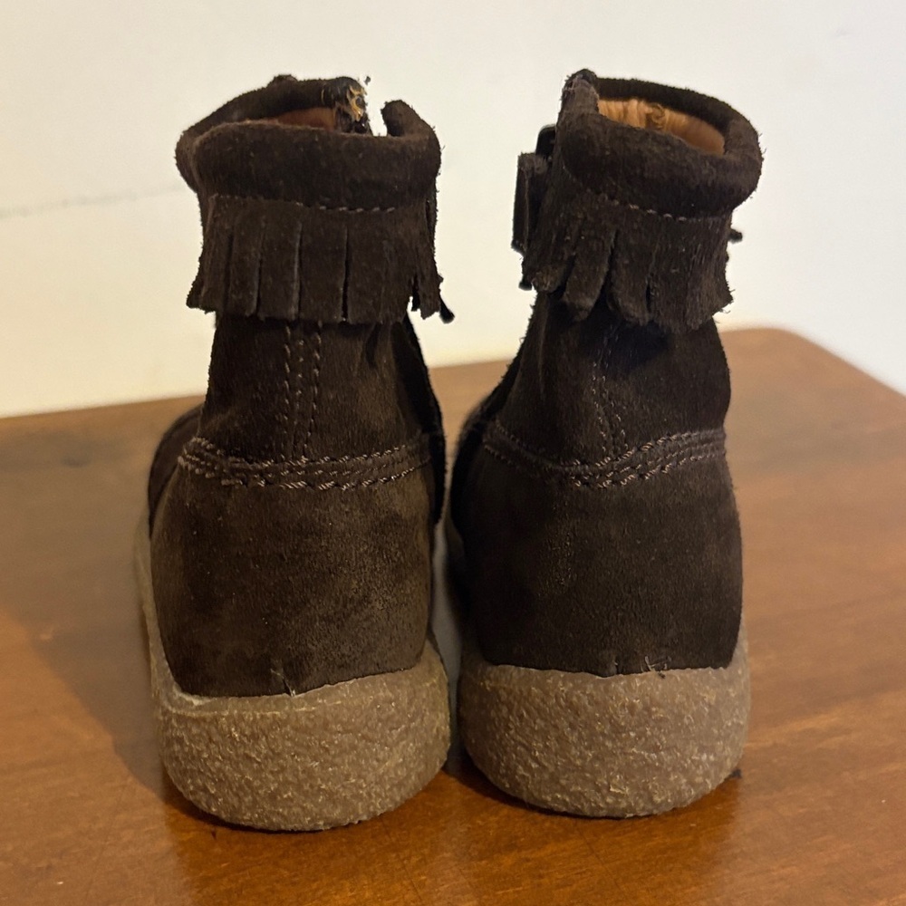 Kids Brown Suede Fringe Zip Boots - Picture 3 of 4